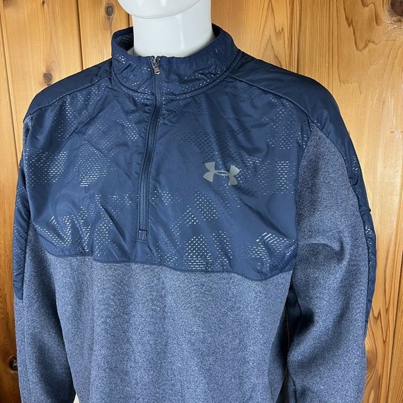 UNDER ARMOUR Size 2XL ColdGear Blue PULLOVER 1/4 Zip Fleece Lined Digi Camo - Picture 3 of 11